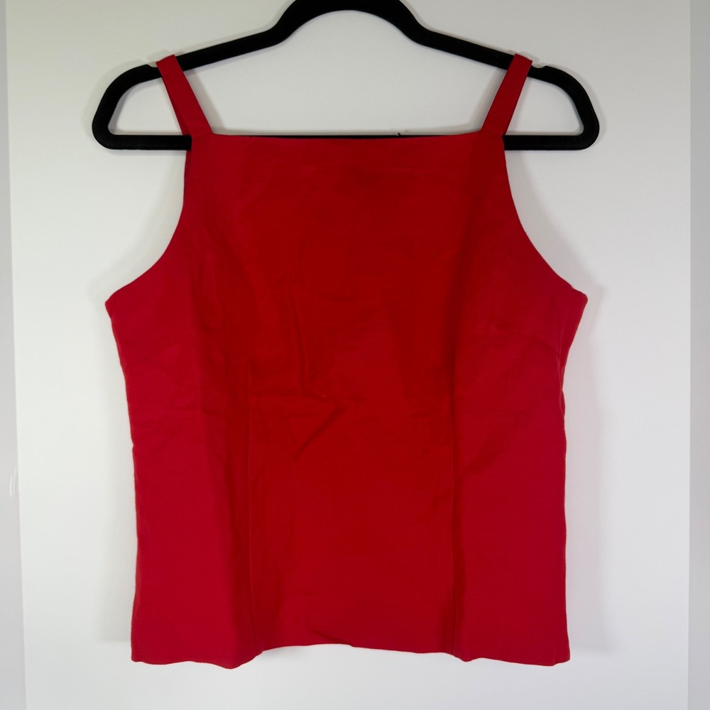 Harold's Red Linen Blend Square Neck Tank Top Side Zip Minimalist Size 6 Chic